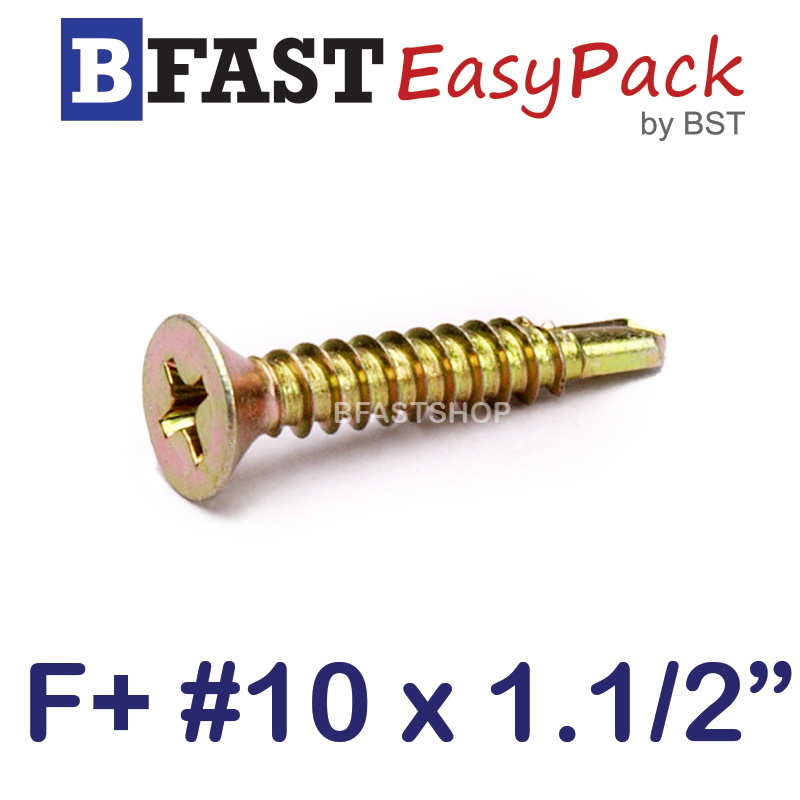 สกรูปลายสว่านเตเปอร์มีปีก F+ #10 x 1.1/2" Wing Tek (15 ตัว/ถุง)