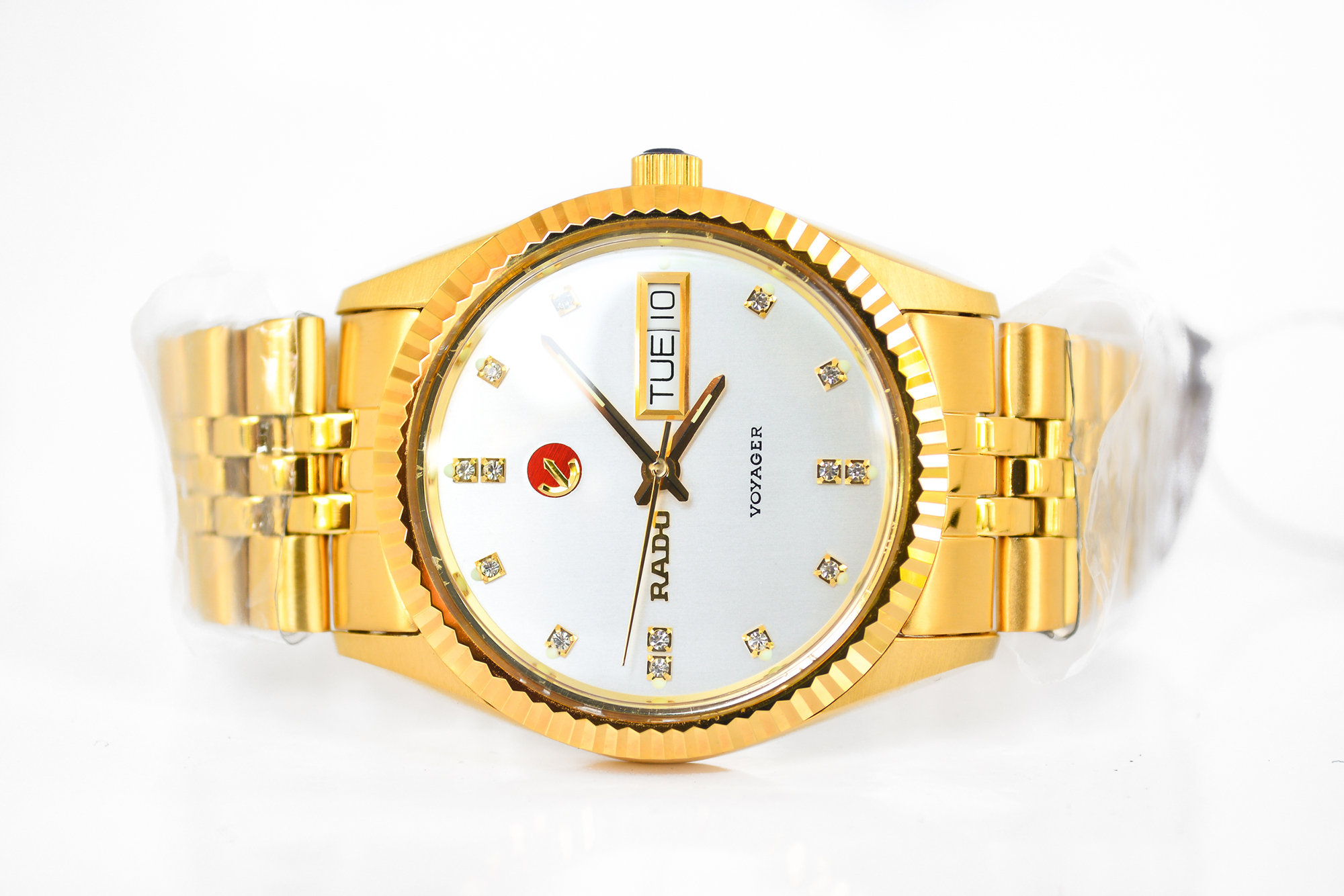 Rado Voyager Automatic Day-Date เรือนทอง ขอบหยัก หลักพลอย หน้าขาว