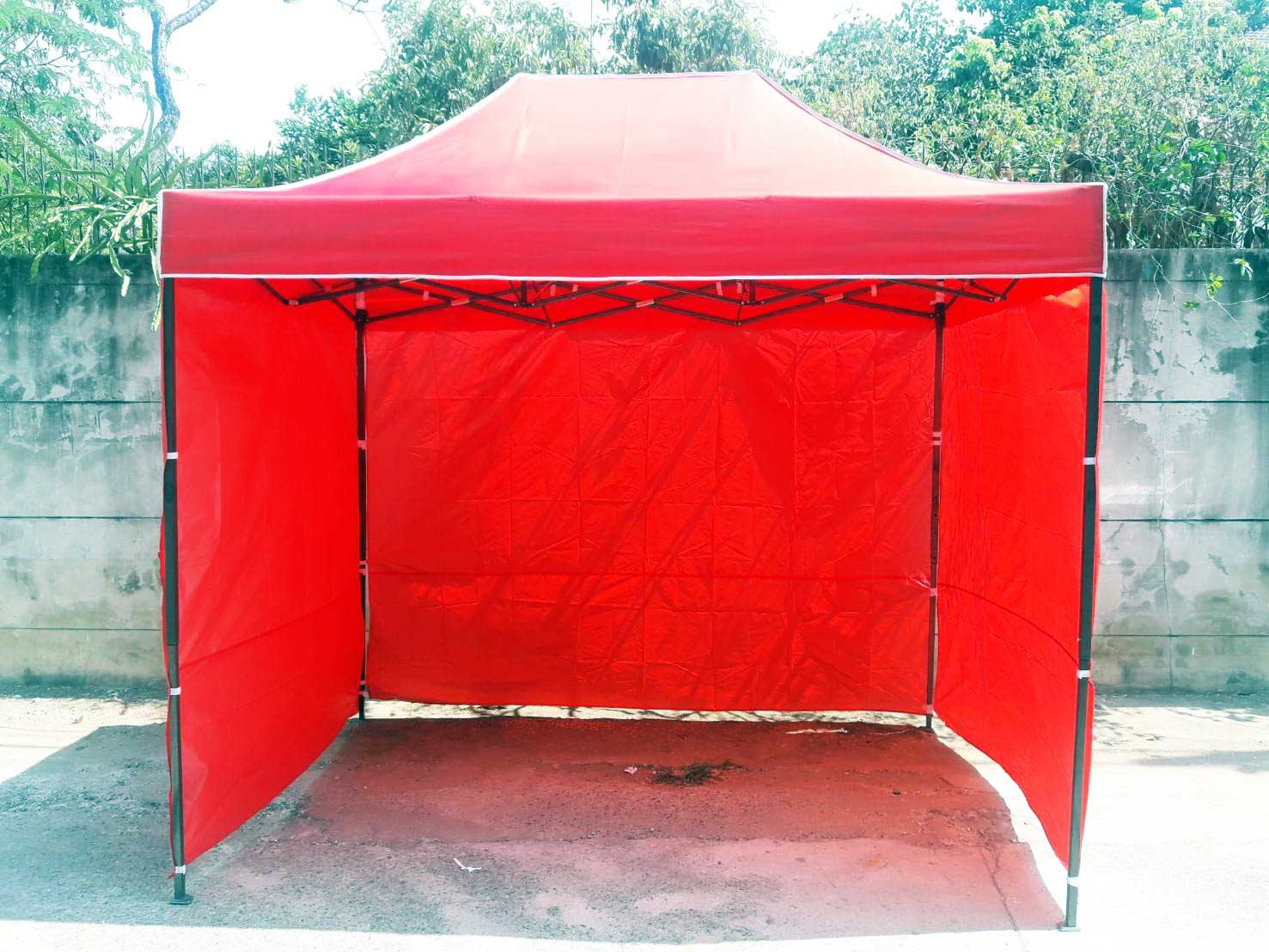 เต็นท์พับได้ สีแดง ขนาด 2m x 3m พร้อมผ้าข้าง 300D 3 ด้าน