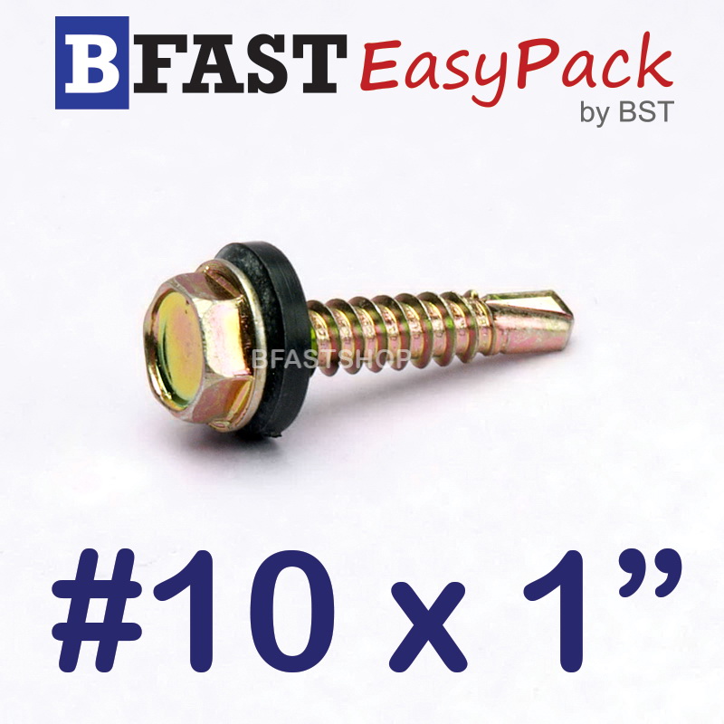 สกรูหัวเหลี่ยมปลายสว่าน #10 x 1" +ยางรอง (ุ15 ตัว/ถุง)