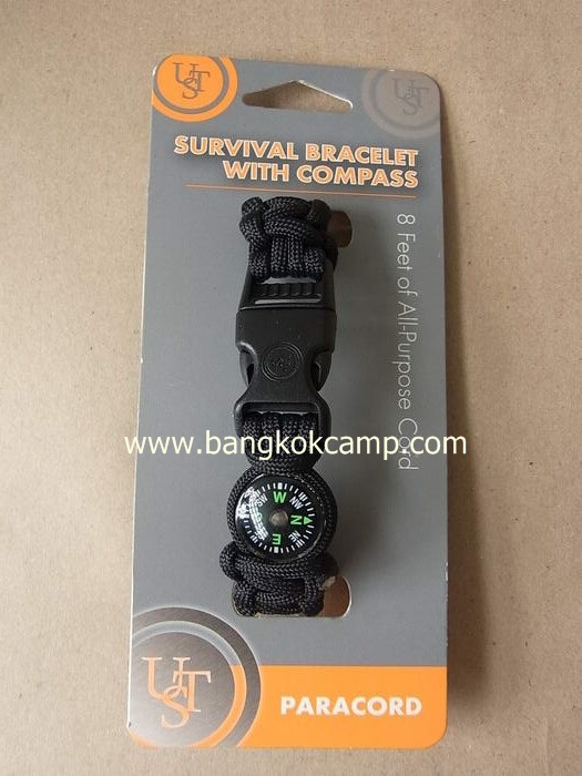 สายรัดข้อมือ PARACORD BRACELET ถักจากเชือกพาราคอด PARACORD550 รับน้ำหนักได้550ปอนด์ มีเข็มทิศ สีดำ