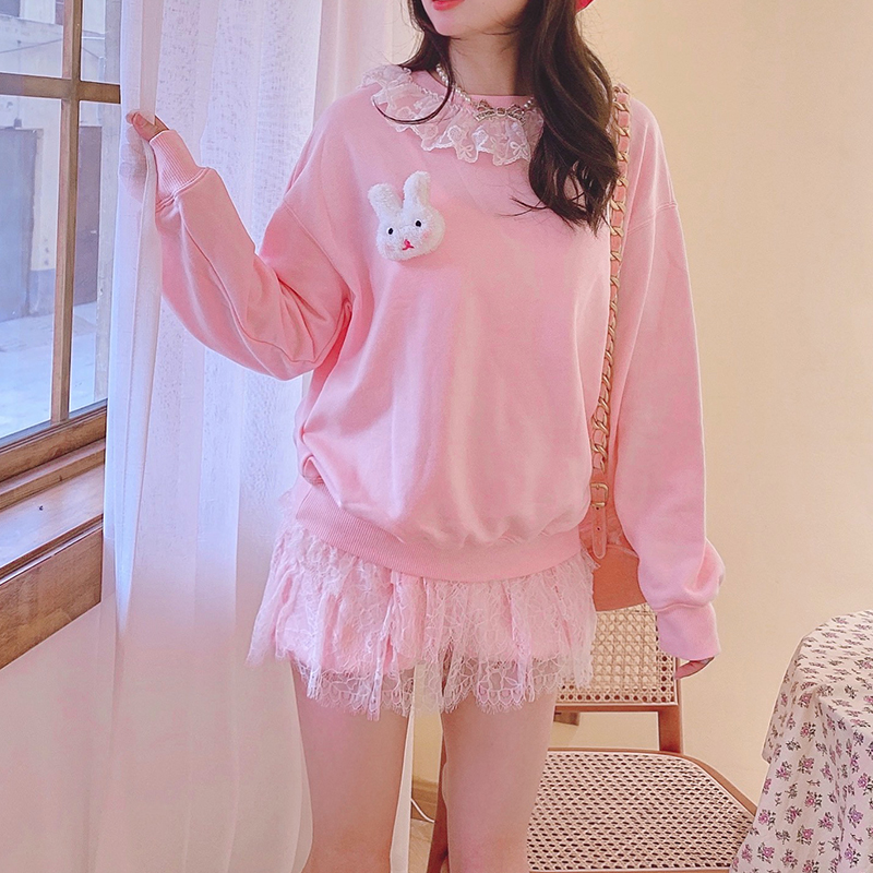 Summer Joy : พรีออเดอร์ เสื้อสเวตเตอร์กันหนาวแขนยาว แต่งตุ๊กตากระต่ายน่ารักๆ ตามแบบ แบรนด์แท้