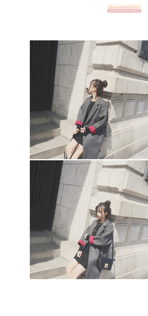 เสื้อโค้ททรงเก๋ ผ้าวูทรงแข็งเนื้อดี บุซับในกันลม แต่งพับแขนสีแดง ชายรุ่ย งานเก๋มาก พร้อมส่ง สีเทา