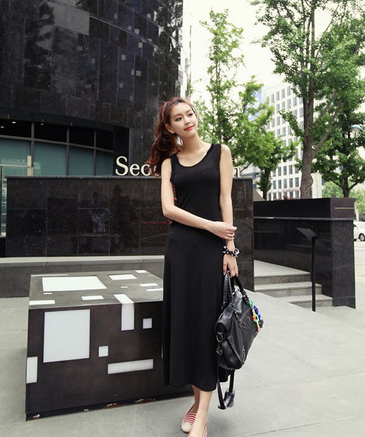MAXI DRESS - เดรสยาว ผ้าคอตตอน ใส่เที่ยว โทนสีชมพู แขนกุด เปิดหลัง ASIA STREET FASHION