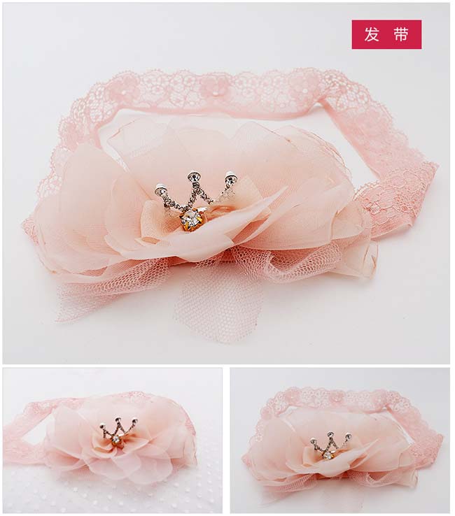 ผ้าคาดผมดอกไม้สีโอโรส แต่งมงกุฎ