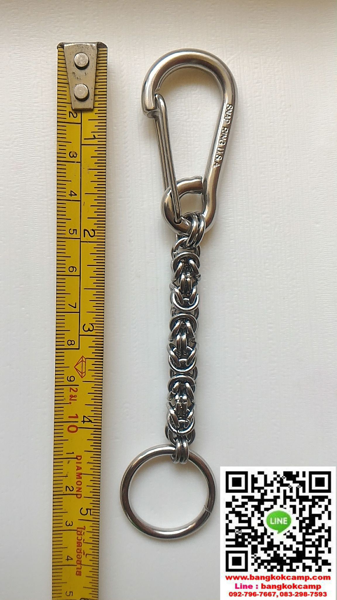 พวงกุญแจ+สร้อยงานถักมือ คาราบิเนอร์ Carabiner สแน็ปลิงค์ Snaplink -สแตนเลส (แบบที่1)