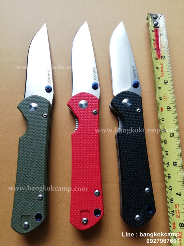 มีด LAND Knife GB-910 Plus ใบเรียบ หมุดฟ้า ด้ามG10ลายใหม่ (4สี)