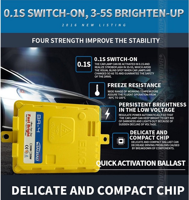 ชุดไฟ xenon 55W Ballast BA-4 Fast bright ขั้วหลอด H1-6000k