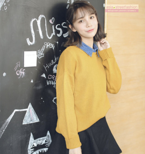 Sweater เสื้อสเวทเตอร์แขนยาว สีเหลือง ทรงสวย จะใส่เดี่ยวไหรือใส่โค้ทคลุมก็เริ่ด