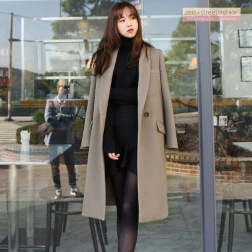 L OverCoat เสื้อโค้ทกันหนาวตัวยาว สีเทา งานดี ผ้าวูลเนื้อดีเรียบไม่เป็นขุย บุซับในกันลมอย่างดี พร้อมส่ง สีเทา L