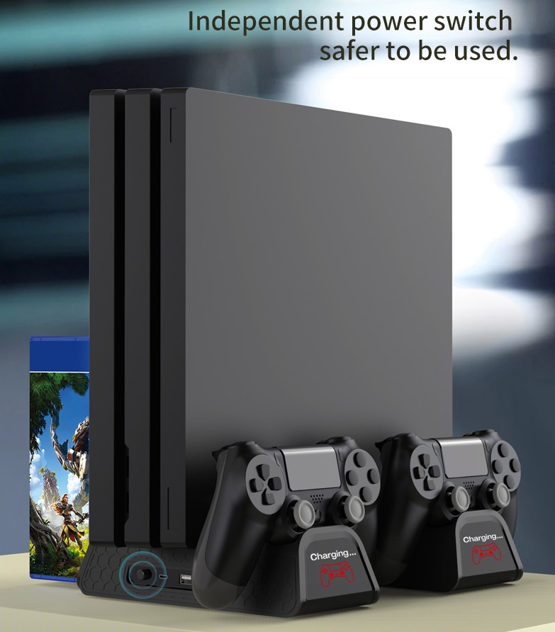DOBE รุ่นใหม่สุด แท่นวางเครื่องPS4 ได้ทุกรุ่น พัดลม 3 ตัว มีไฟสถานะชาร์จ (แท่นวางเครื่องPS4 ได้ทุกรุ่น)