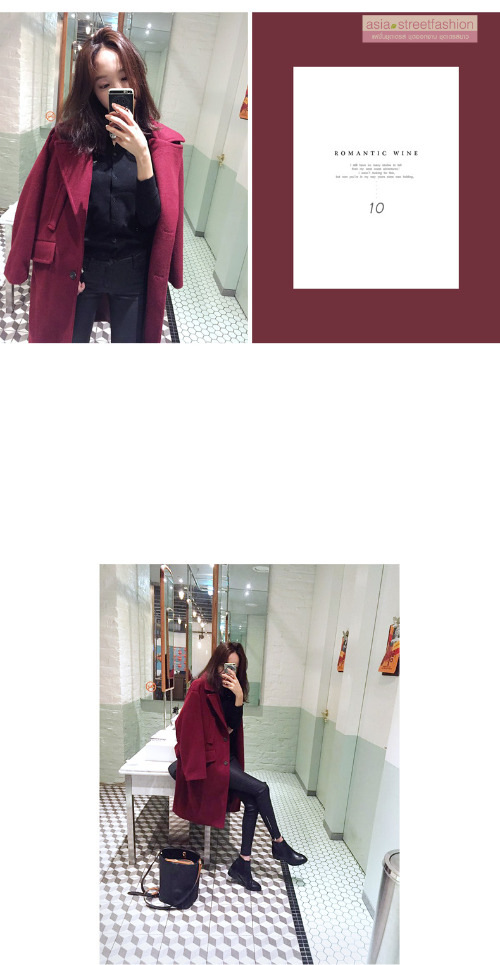 OverCoat เสื้อโค้ทกันหนาว สไตล์เกาหลี แต่งสายคาดหลัง ทรงโคล่ง ผ้าวูลผสมเนื้อดี บุซับในกันลม พร้อมส่ง แดงไวน์