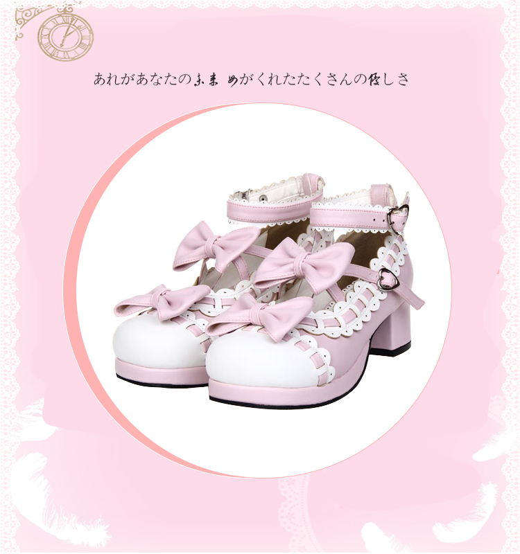 Angelic imprint : พรีออเดอร์ รองเท้าแฟชั่นสไตล์ญี่ปุ่นหนัง PU ประดับโบว์ด้านหลัง สูง 4.5 ซม. และ สูง 6.5 ซม. แบรนด์แท้