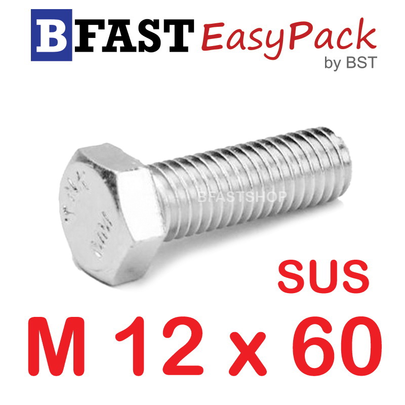 สกรูหัวเหลี่ยมสแตนเลส M12 x 60 (2 ตัว)