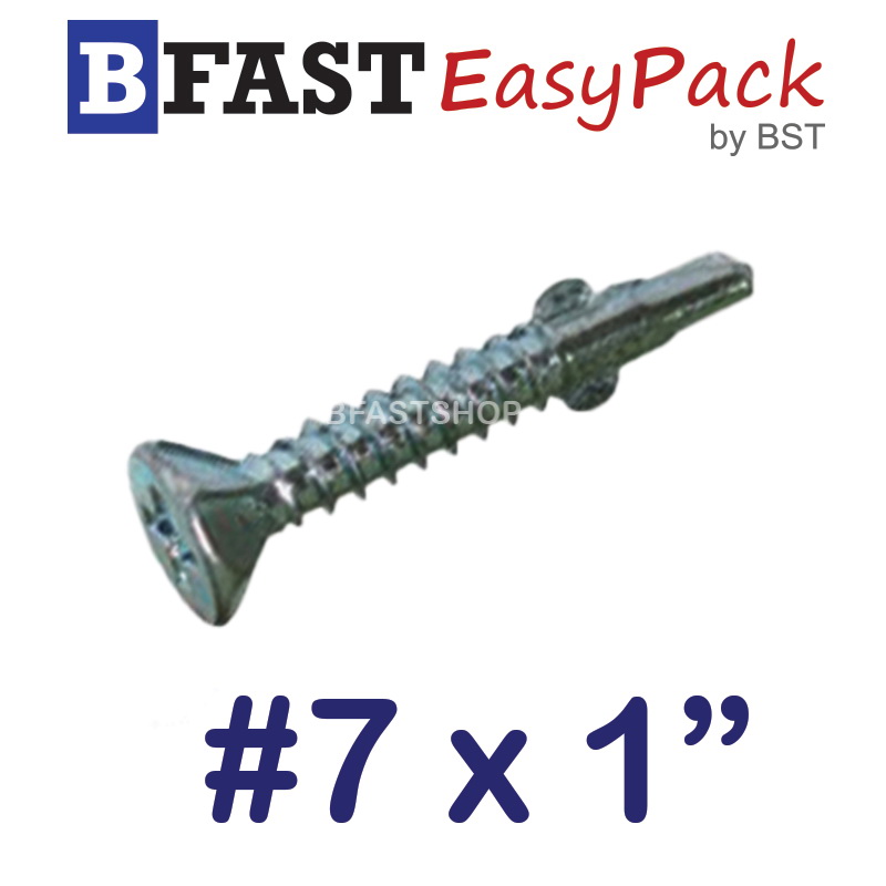 สกรูปลายสว่านเตเปอร์มีปีก F+ #7 x 1" Wing Tek (30 ตัว/ถุง)