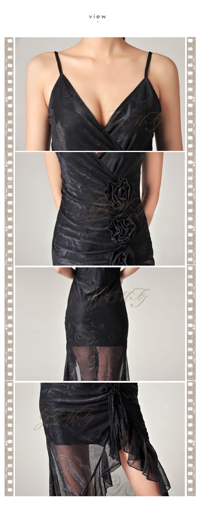 MAXI DRESS ชุดเดรสยาวแฟชั่นสายเดี่ยว SEXY สีดำ ผ้าตาข่าย แต่งดอกไม้ สวยมาก ใส่ออกงานกลางคืนได้ ASIA STREET FASHION