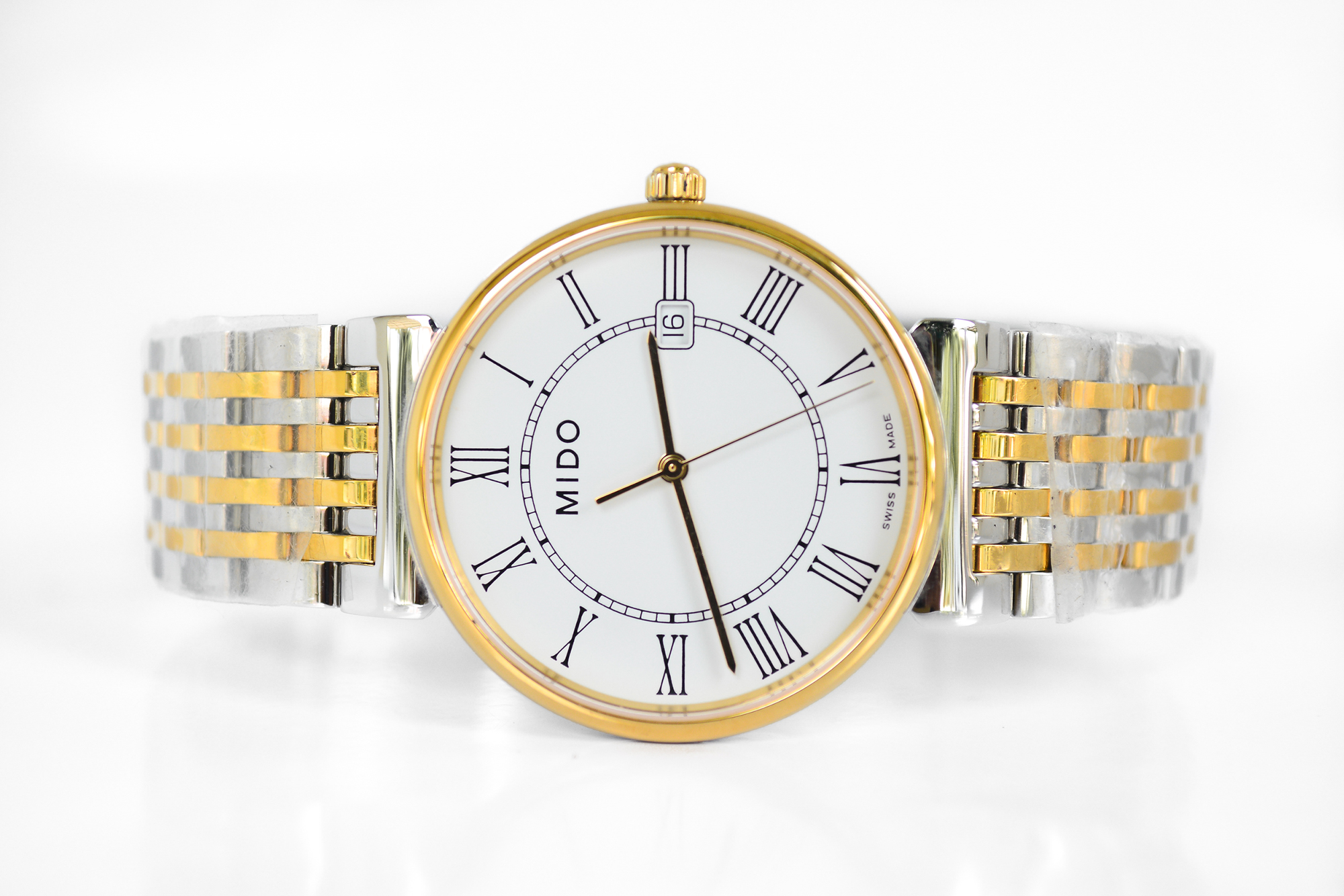 Mido Dorada Quartz สองกษัตริย์ หน้าขาว หลักโรมัน