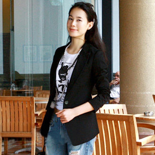 Suit เสื้อสูทตัวยาว แขนยาว กระดุมหน้า สีดำ ใส่ทำงาน ใส่เป็นสูทลำลองได้ Asia Street Fashion