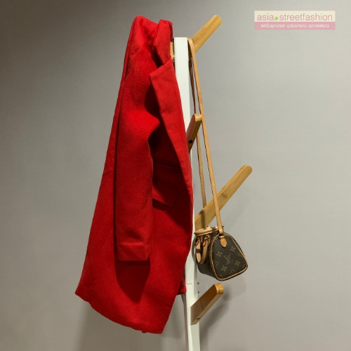 เสื้อโค้ท สไตล์เกาหลี ทรงโคล่ง แบบเก๋ ผ้าหนากันหนาวได้ดี บุซับในกันลม พร้อมส่ง สีแดง