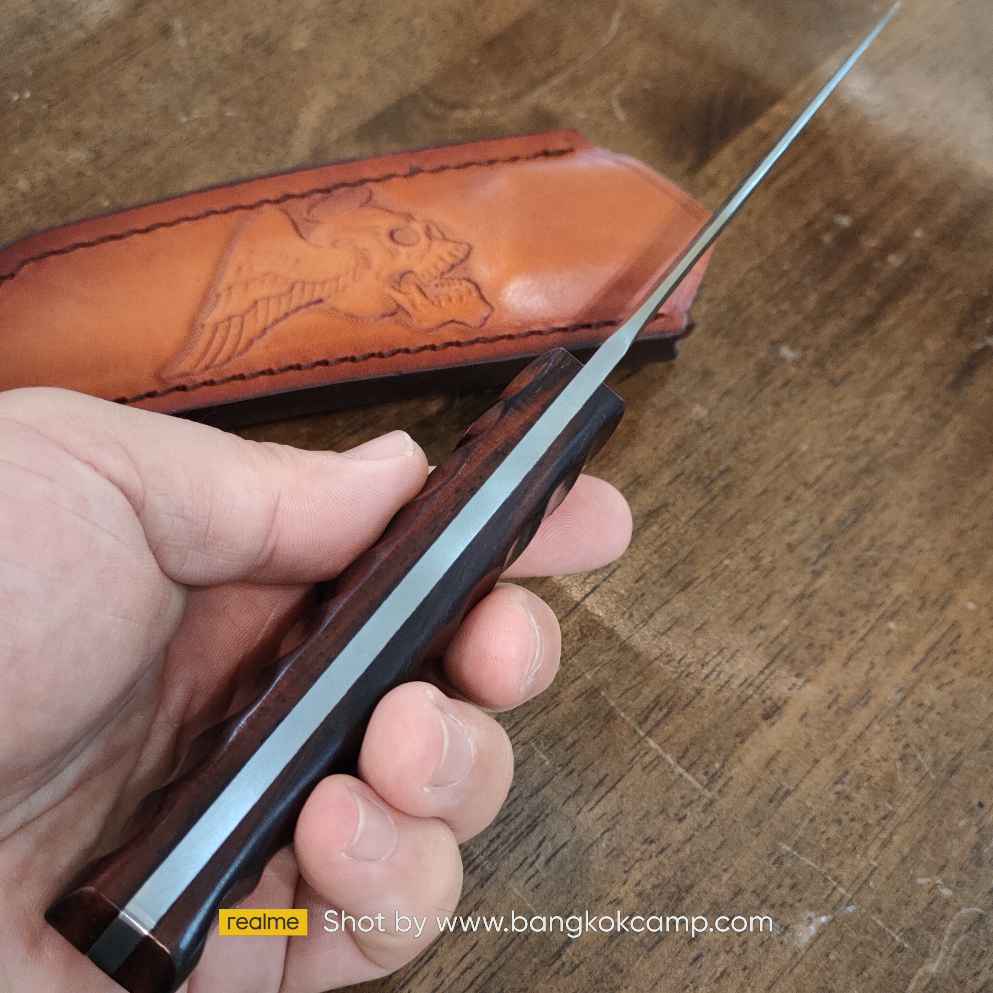 มีดดามัสกัส ด้ามไม้ พร้อมซองหนังแท้