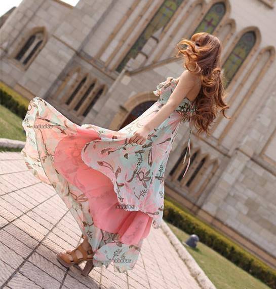 maxi dress ชุดเดรสยาว ใส่เที่ยว โทนชมพู ฟ้า ใส่ไปงานแต่ง ใส่ออกงานได้ น่ารัก สวยมาก