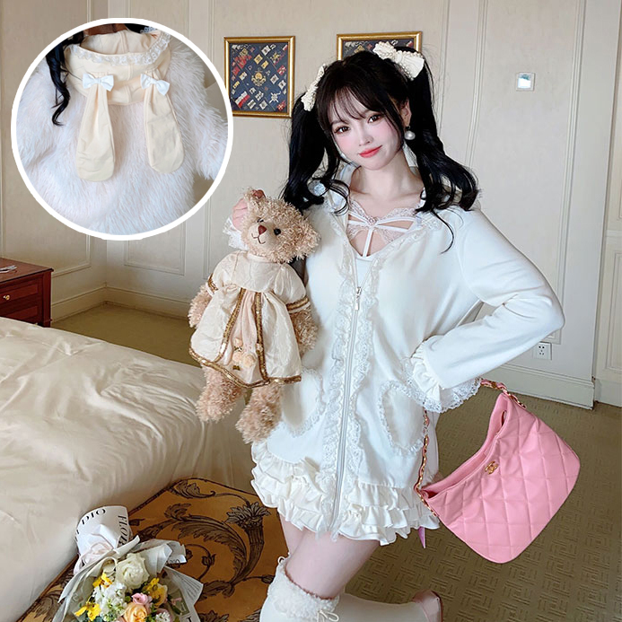Summer Joy : พรีออเดอร์ ชุดโค้ท เสื้อคลุมกันหนาวมีฮู๊ดหูกระต่าย ติดซิปด้านหน้า มีให้เลือก 4สี แบรนด์แท้