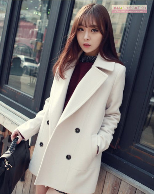 CLASSIC WHITE COAT เนื้อนุ่ม บุซับใน [ เสื้อโค้ท กันหนาว สีขาว ] พร้อมส่ง WHITE