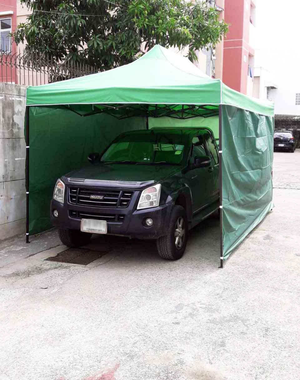 เต็นท์พับได้ สีเขียว ขนาด 3m x 4.5m พร้อมผ้าข้าง 300D 3 ด้าน