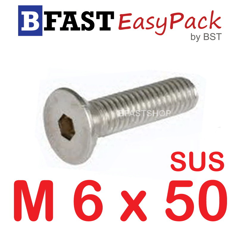 สกรูหัวจมเตเปอร์สแตนเลส SUS M6 x 50 (4 ตัว/ถุง)