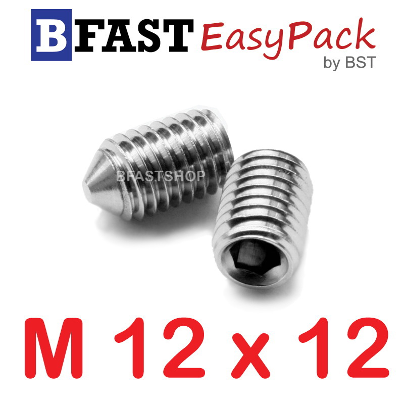สกรูตัวหนอนปลายแหลมสแตนเลส SUS M12 x 12 (1 ตัว/ถุง)