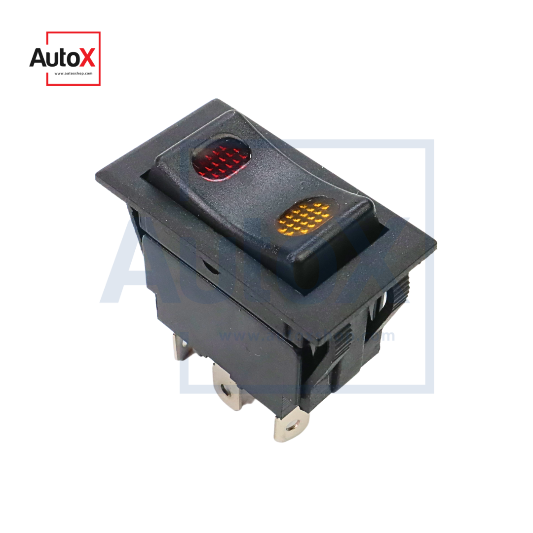 สวิทช์เปิดปิดเปิด 4ขา สวิทช์กระดก ON-OFF-ON 24V มีไฟ สีแดงเหลือง (ใหม่)