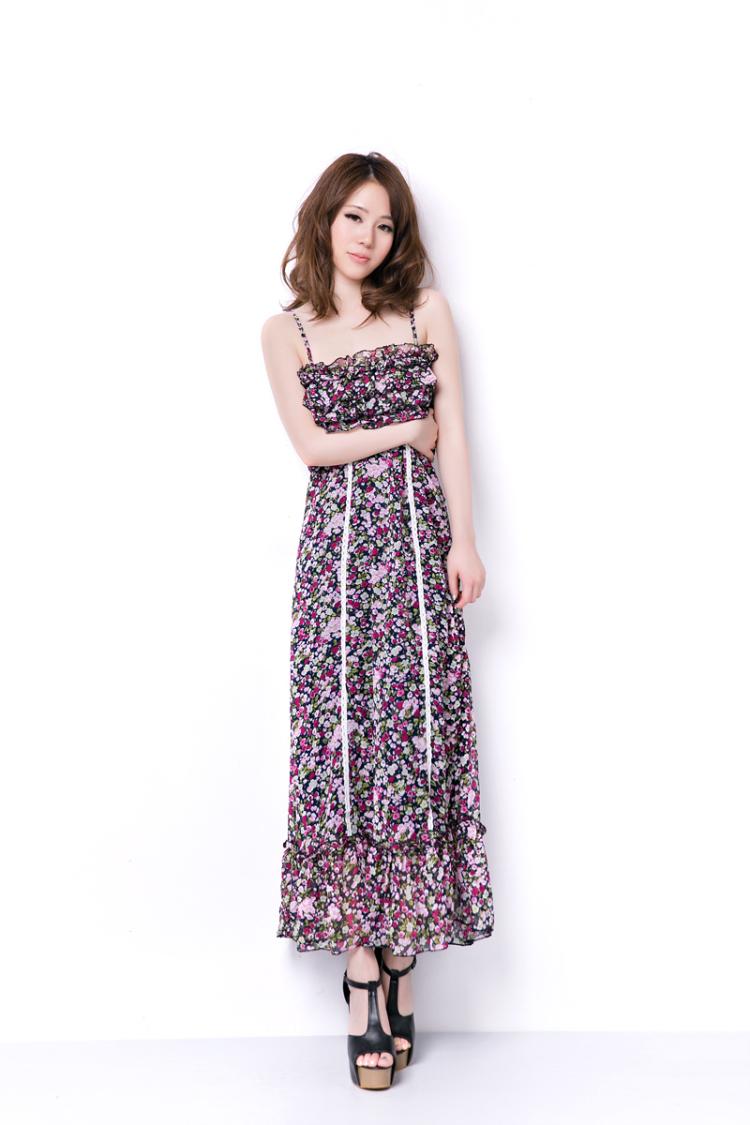maxi dress ชุดเดรสยาวแฟชั่น สายเดี่ยว ผ้าชีฟอง ลายดอกไม้ สวย น่ารักๆ