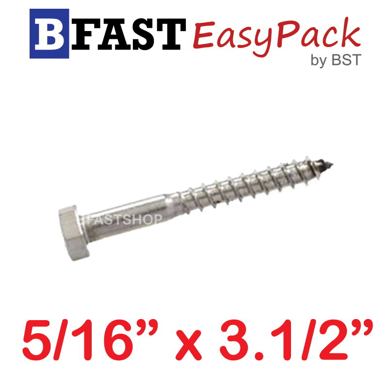 สกรูเกลียวปล่อยขันไม้สแตนเลส 5/16" x 3.1/2" ( 1 ตัว/ถุง)