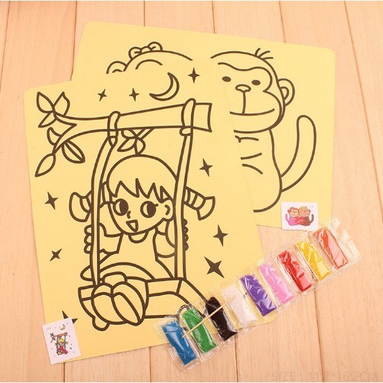 L ทรายโรยสี สติกเกอร์ทราย แผ่นโรยทราย sand sticker 27.5 * 20.5 ซม. คละลาย