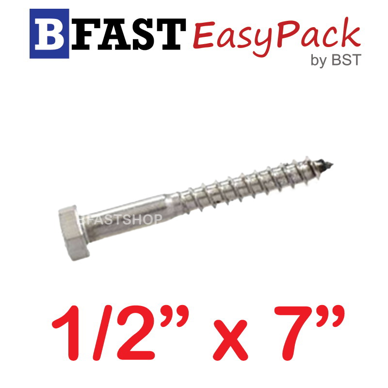 สกรูเกลียวปล่อยขันไม้สแตนเลส 1/2" x 7" ( 1 ตัว/ถุง)