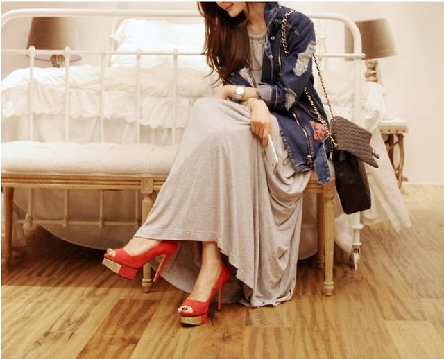 maxi dress ชุดเดรสยาวแฟชั่น คอรูด แขนกุด ใส่ทำงาน ผ้าคอตตอน ซิบหลัง สีเทา ใส่เที่ยว เท่ห์ๆ จ้า Asia Street Fashion