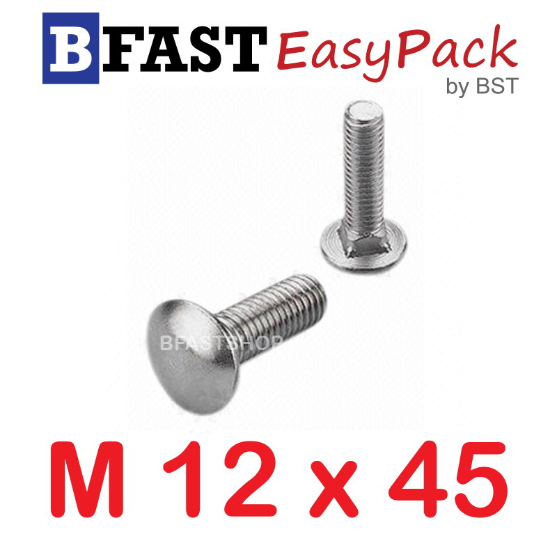 สกรูหัวกลมคอเหลี่ยมสแตนเลส M12 x 45 (1 ตัว/ถุง)