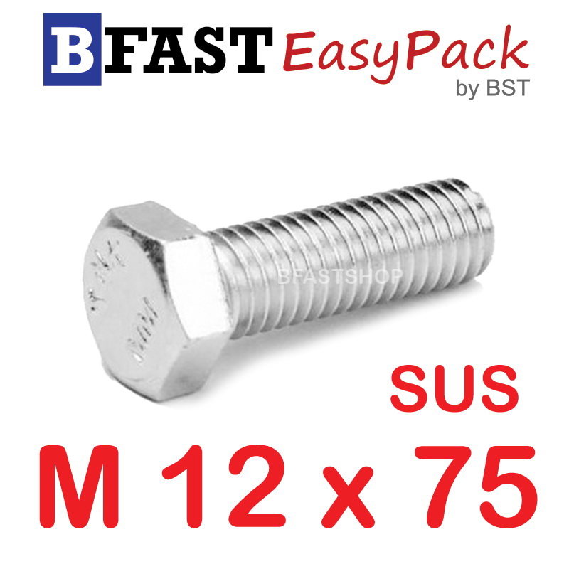 สกรูหัวเหลี่ยมสแตนเลส M12 x 75 (1 ตัว)