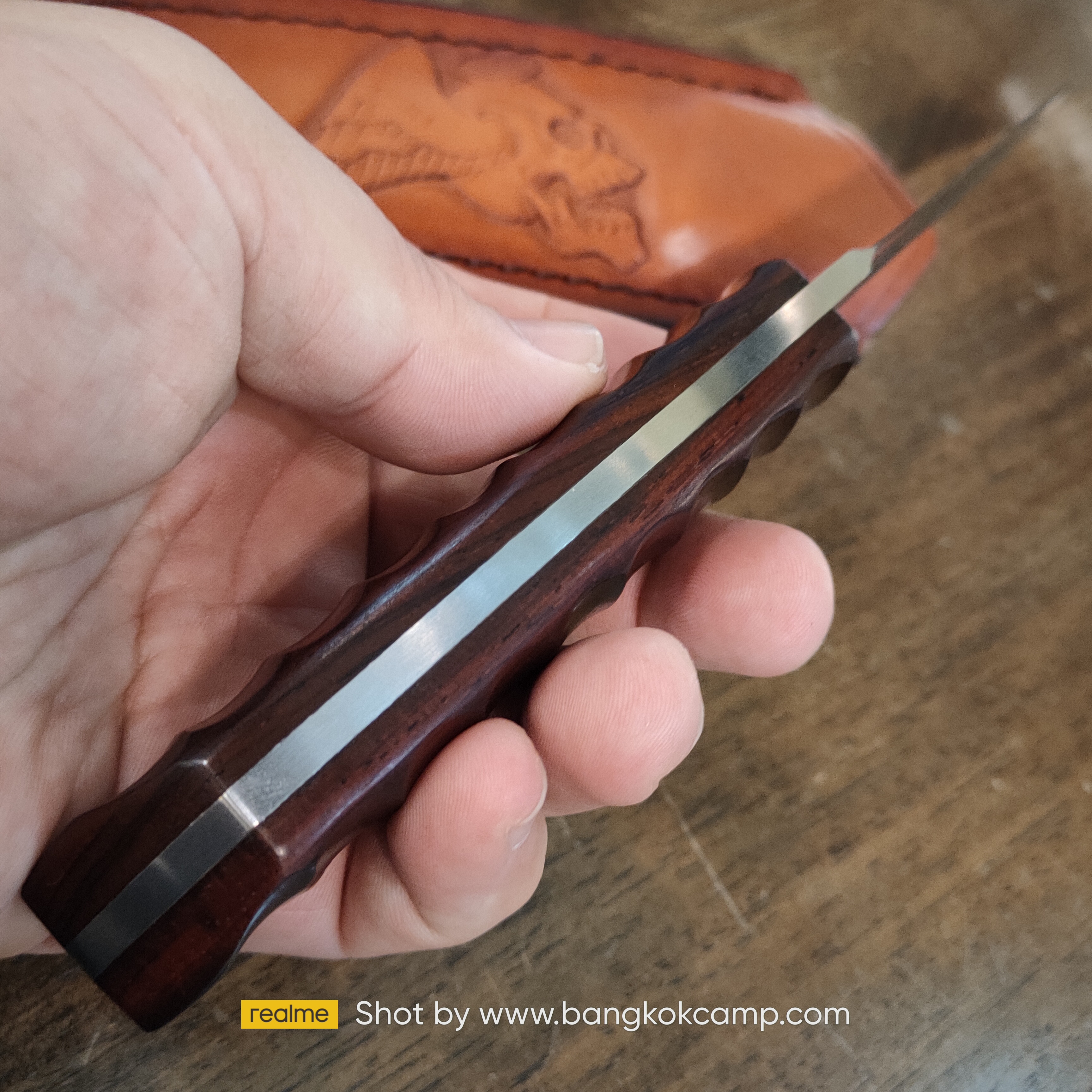 มีดดามัสกัส ด้ามไม้ พร้อมซองหนังแท้