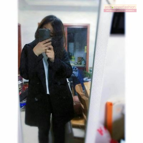 CLASSIC BLACK COAT เนื้อนุ่ม บุซับใน [ เสื้อโค้ท กันหนาว สีดำ ] พร้อมส่ง BLACK