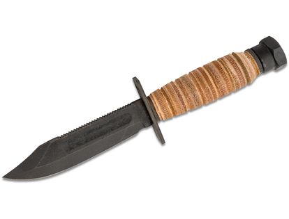 มีดใบตาย Ontario 499 Air Force Survival Knife 5" Sawback Blade with False Top Edge and Blood Grooves, Natural Leather Handle and Sheath - 6150