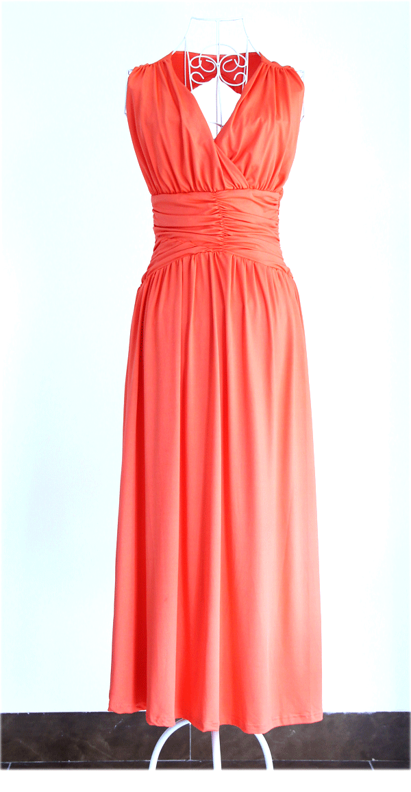 MAXI DRESS เดรสยาว เปิดหลัง ผ้าคอตตอน สีโอรส แขนกุด ใส่ออกงาน สวยๆ ASIA STREET FASHION