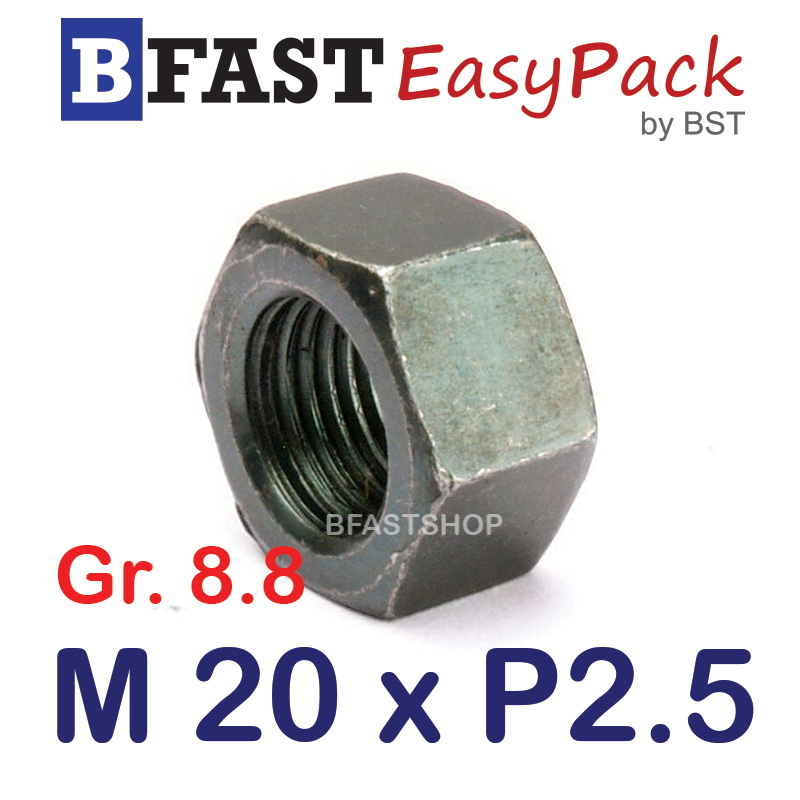 หัวน็อตมิลดำ M20 x P2.5 *เหล็กแข็ง เกรด 8.8* (1 ตัว)