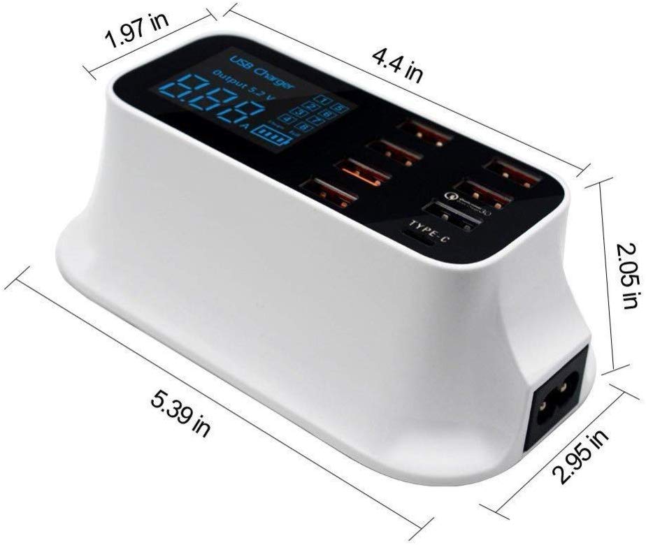 CD-A19Q USB Charger LCD 8 port 40W - แท่นชาร์จ USB 7 ช่อง รองรับ QC3.0, PD,Type-C