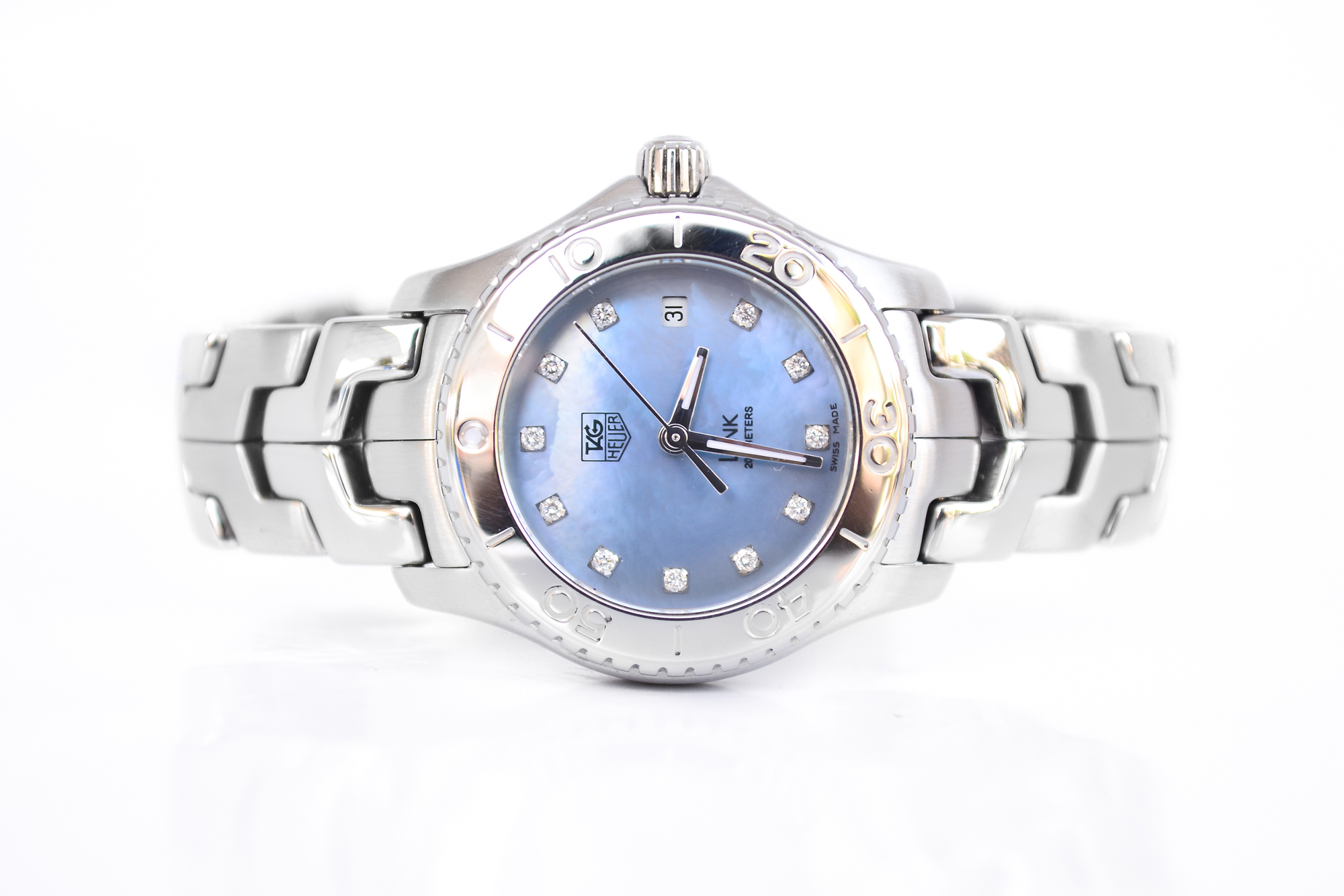 Tag Heuer New Link Lady Size Quartz หน้ามุกฟ้า หลักเพชร