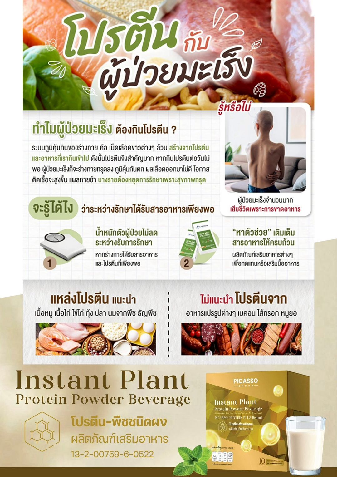พีคัสโซ่ โปรตีน พลัส (PROTEIN PLUS) โปรตีนพืช-ชนิดผง (1 กล่องมี 10 ซอง)