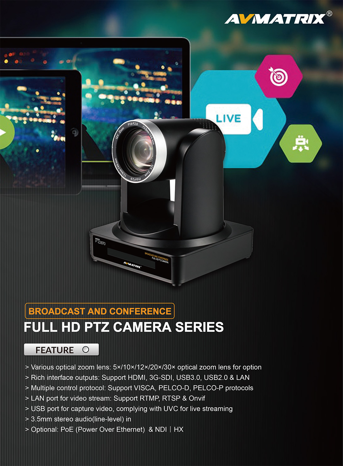 AVMATRIX PTZ2870 12X HDMI/USB PTZ カメラ AVMATRIX PTZ2870 12X HDMI/USB PTZ カメラ PTZ2870 - AVMATRIX -USA