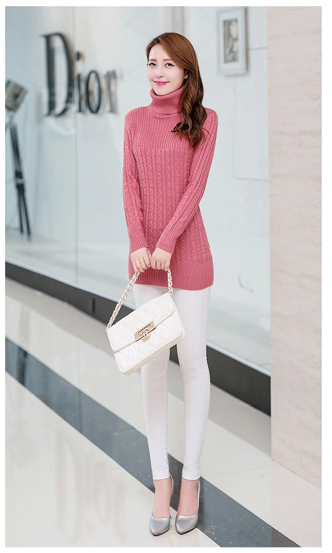 fashion เสื้อไหมพรมคอเต่า สเวตเตอร์ สีชมพู ใส่เที่ยว ทำงาน น่ารักๆ