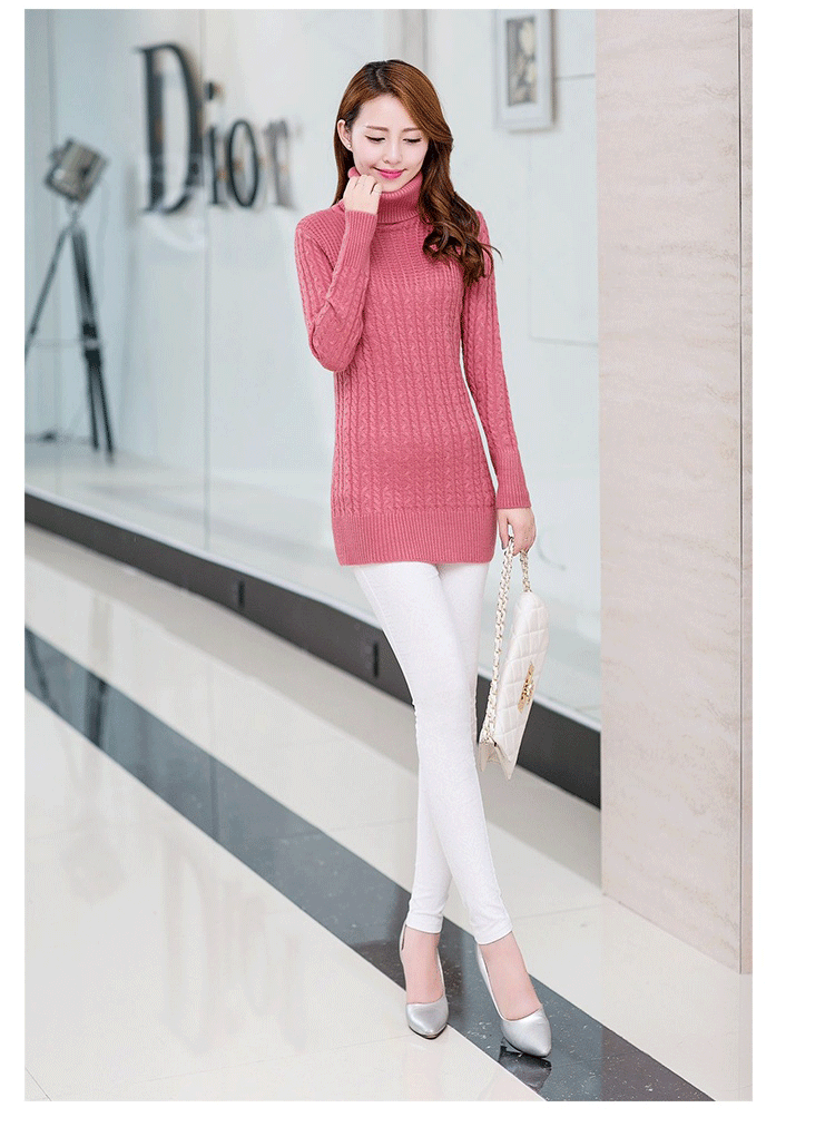 fashion เสื้อไหมพรมคอเต่า สเวตเตอร์ สีชมพู ใส่เที่ยว ทำงาน น่ารักๆ