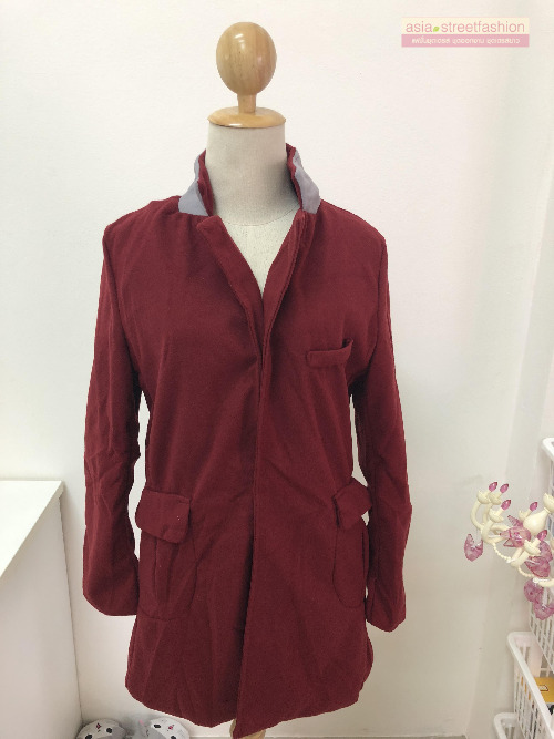 เสื้อโค้ทกันหนาว สไตล์เกาหลี ทรง Classic ผ้าสำลีเนื้อเบา ไม่หนา บุซับในกันลม สีไวน์แดง พร้อมส่ง RED WINE XL